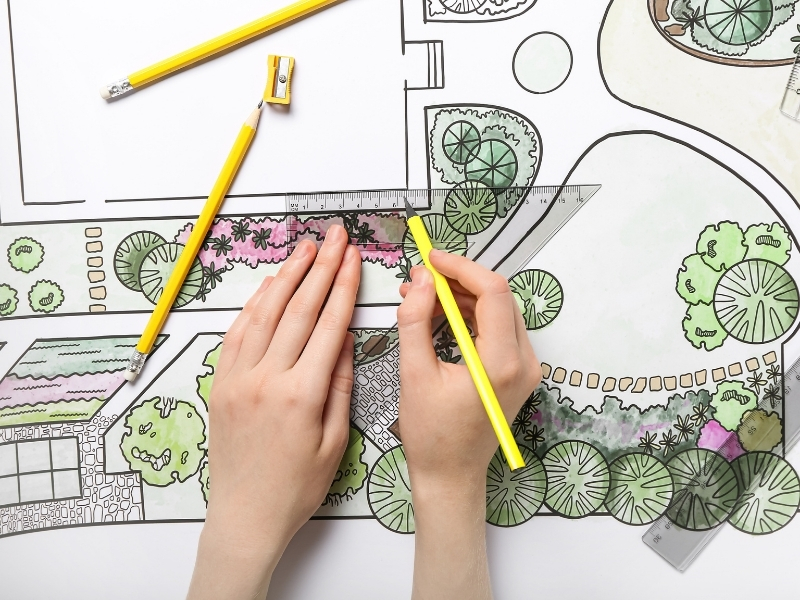Landschaftsplan auf Tisch