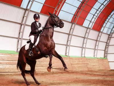 Reitlehrerin unterrichtet auf dem Reitplatz